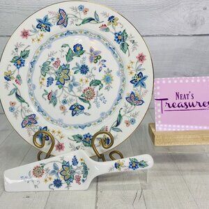 Sedak By Andrea GARDEN OF INDIA Floral 10.5" Porcelain Cake Plate W Server Set